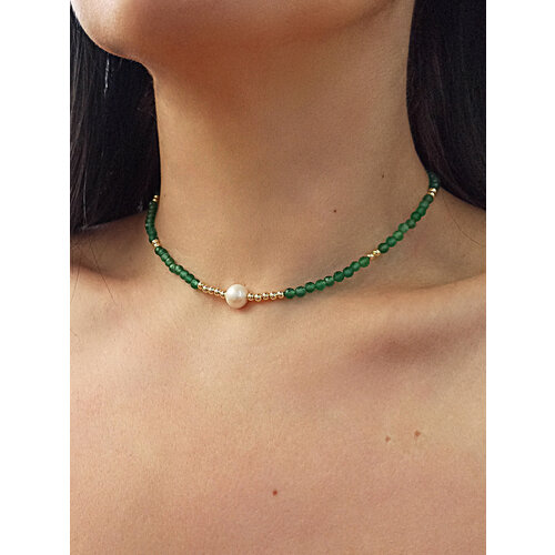 Чокер JEWELRY A VENTO, агат, жемчуг культивированный, гематит, длина 42 см, зеленый