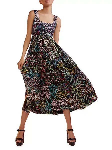 Платье миди Isla с цветочным принтом Cynthia Rowley, черный