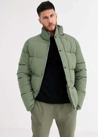 Зеленая дутая куртка с воротником-стойкой ASOS DESIGN-Зеленый цвет