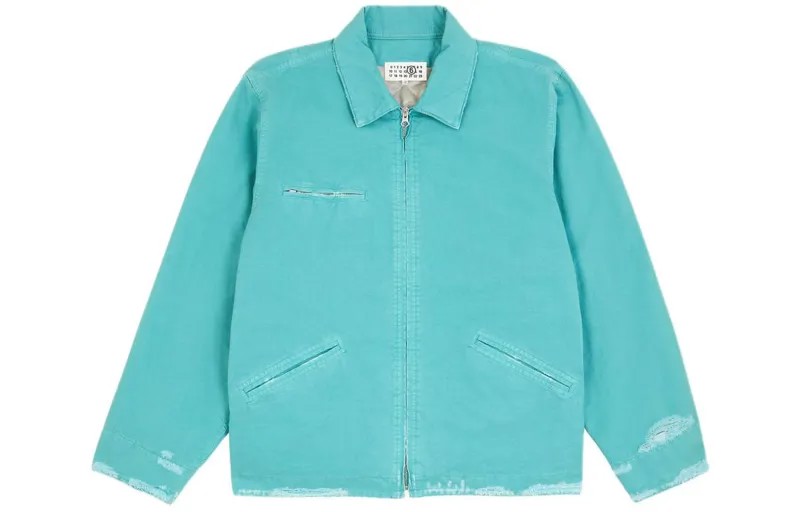Хлопковая куртка с рваными деталями Mm6 Maison Margiela, бирюзовый