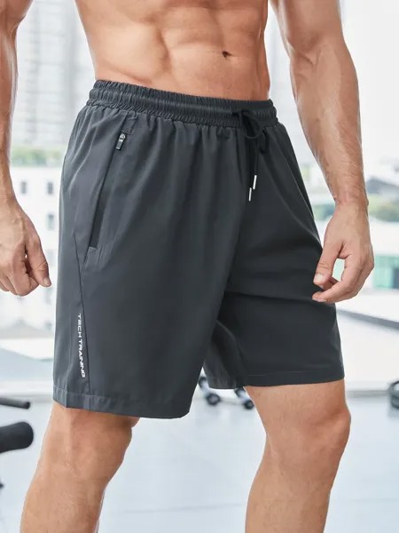 Мужские спортивные шорты SHEIN для фитнеса с буквенным принтом и шнурком на талии, темно-серый