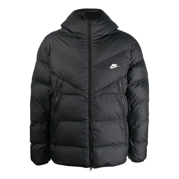 Пуховик Men's Nike Solid Color Zipper Pocket logo Printing Hooded Down Jacket Black, черный