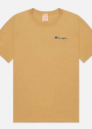 Мужская футболка Champion Reverse Weave Script Logo Back Crew Neck, цвет бежевый, размер M