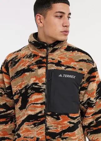Черно-камуфляжная двусторонняя флисовая куртка adidas Outdoors-Черный