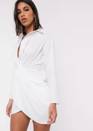 Белое платье-рубашка с перекрученной отделкой и запахом ASOS DESIGN-Белый