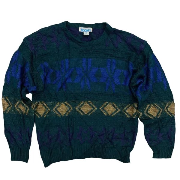 Винтажный вязаный свитер с круглым вырезом жокея, размер L, смесовая шерсть, уродливый праздничный принт Cosby