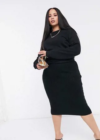 Черная пушистая юбка миди ASOS DESIGN Curve-Черный цвет