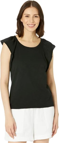 Футболка Lilla P Ruffle Sleeve Raglan in Loose Knit Slub, черный