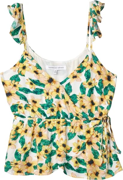 Футболка Cupcakes and Cashmere Aprilia Printed Wrap Cami with Ruffle Detail, слоновая кость