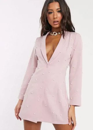 Розовое платье-пиджак с отделкой искусственным жемчугом Saint Genies-Розовый