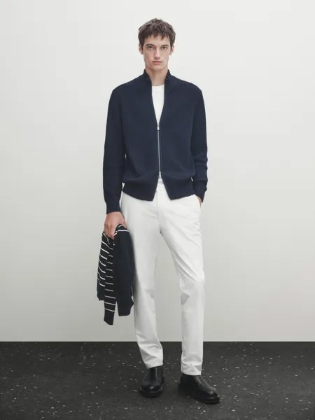 Кардиган из хлопкового трикотажа на молнии Massimo Dutti, темно-синий