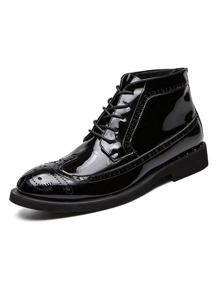 Milanoo Men's Brogues Lace Up Dress Boots