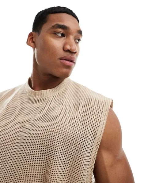 Бежевая объемная майка из перфорированной сетки ASOS DESIGN