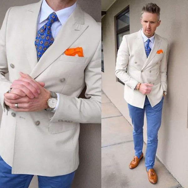 Красивый кремовый белый мужской свадебный смокинговый костюм, летний двубортный пиджак, деловечерние пиджак для выпускного вечера