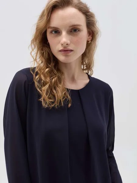 Полупрозрачная однотонная блузка Hybrid, цвет dark blue