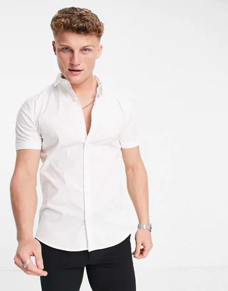 Белая облегающая рубашка с короткими рукавами New Look-Белый