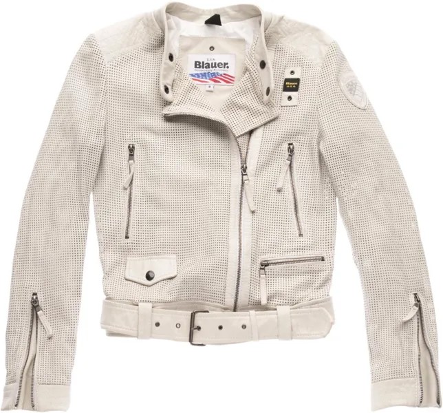 Blauer USA Moore Перфорированные дамы кожаная куртка, серый/бежевый