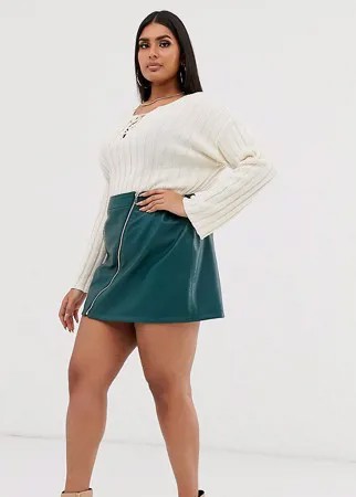 Мини-юбка из искусственной кожи с молнией ASOS DESIGN Curve-Зеленый