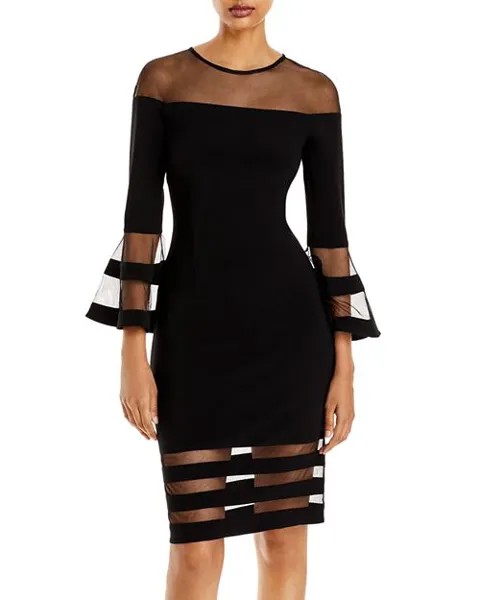 Иллюзионное платье с рукавами-колокольчиками AQUA, цвет Black