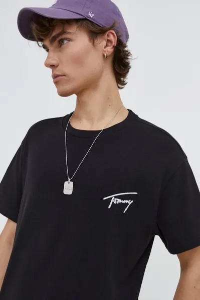 Хлопковая футболка Tommy Jeans, черный