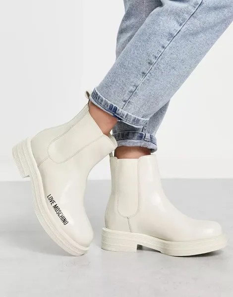 Белые ботинки челси с логотипом Love Moschino