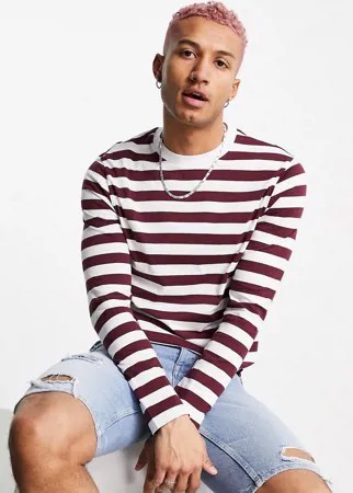 Бордовый лонгслив в полоску из органического хлопка ASOS DESIGN-Фиолетовый цвет