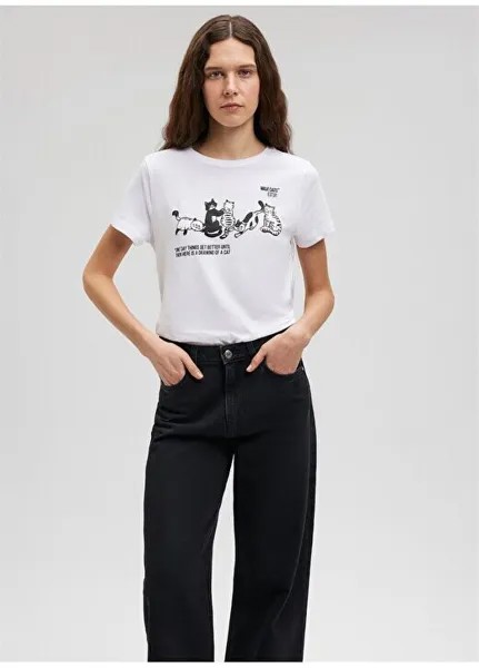 Белая женская футболка с круглым вырезом M1612208-620-CREW COLLAR GRAPHIC T Mavi, белый