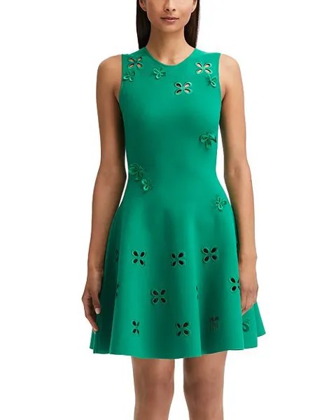 Платье без рукавов с цветочным принтом и люверсами Oscar de la Renta, цвет Green