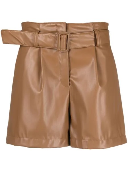 HUGO high-waisted faux-leather shorts, коричневый