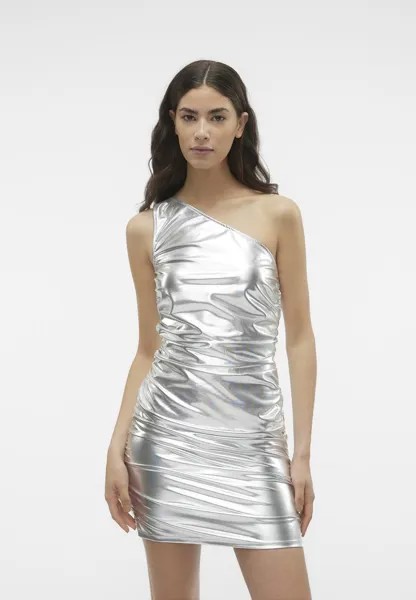 Коктейльное платье / Вечернее платье VMSILVER ONE SHOULDER ROUCHING DRESS Vero Moda, серебро