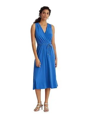 LAUREN RALPH LAUREN Женское синее платье миди с эластичным поясом и поясом для миниатюрных размеров 4P