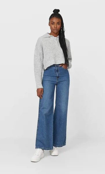 Stradivarius Укороченное Поло Из Трикотажа Пестро-Серый M