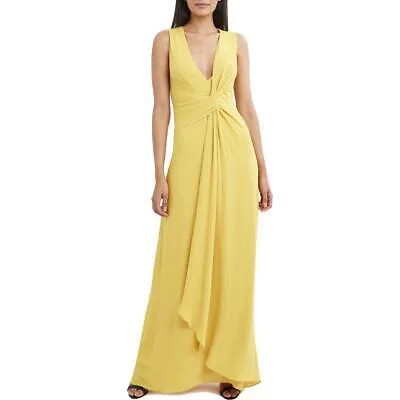 BCBGMAXAZRIA Женское желтое вечернее платье без рукавов с глубоким вырезом 0 BHFO 7648