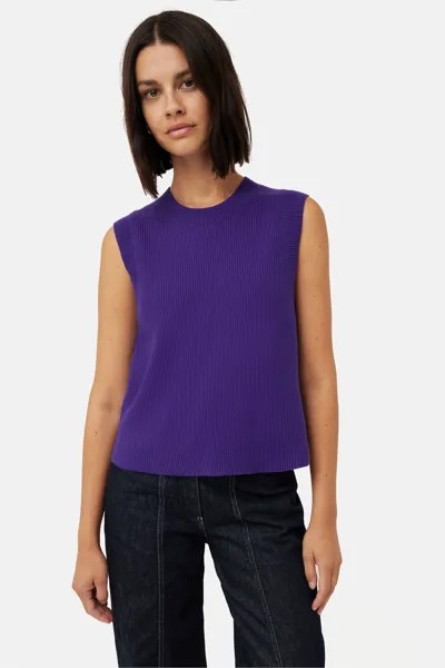 Фиолетовая футболка без рукавов из смеси хлопка и хлопка с круглым вырезом Jigsaw, фиолетовый