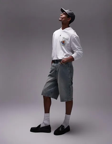 Белая рубашка-поло оверсайз с длинными рукавами Topman > с принтом Мексика спереди и сзади
