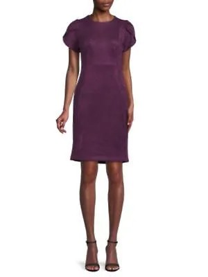 CALVIN KLEIN Женское фиолетовое платье-футляр из искусственной замши с рукавами-лепестками 8