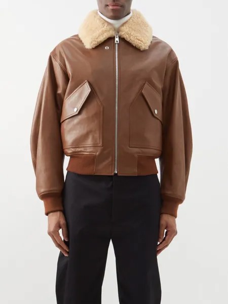 Кожаная куртка с дубленочным воротником Bottega Veneta, коричневый