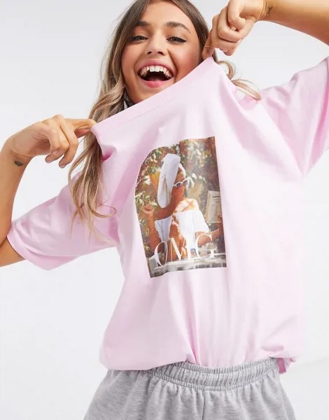 Розовая футболка с принтом In The Style x Billie Faiers-Розовый цвет
