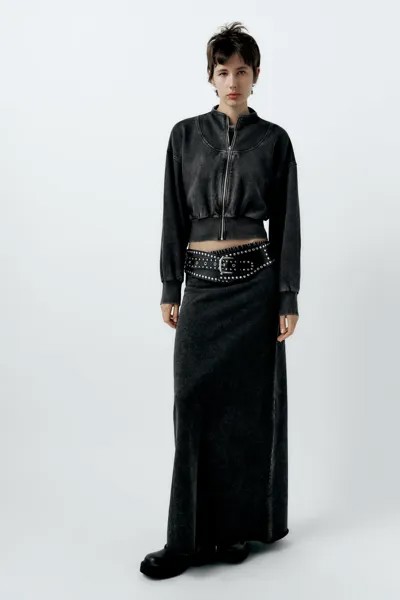 Укороченное худи с эффектом выцветания ZARA, черный