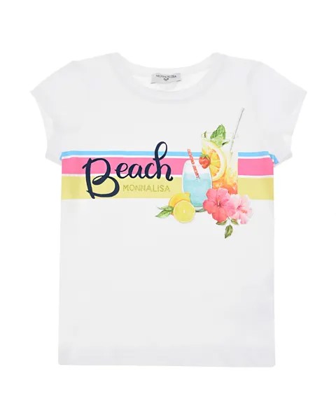 Белая футболка с принтом Monnalisa beach детская