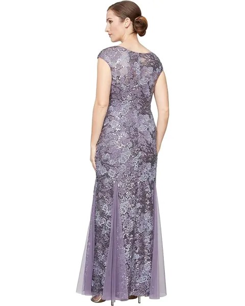 Платье Alex Evenings Long Embroidered Fit-and-Flare Dress with Godet Detail Skirt and Shawl, цвет Icy Orchid
