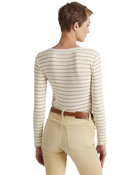 Топ LAUREN Ralph Lauren Striped Jersey Henley Top, цвет Mascarpone Cream/Classic Camel