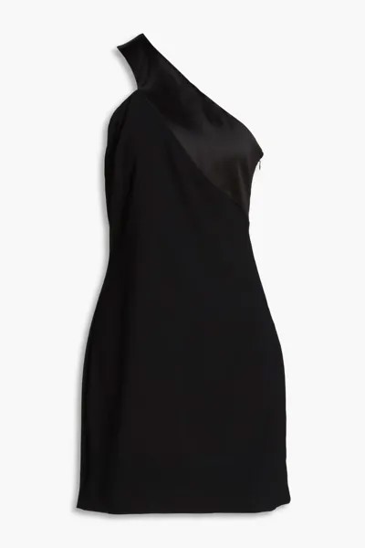 Креповое платье мини Leigh на одно плечо с атласными вставками Halston, черный