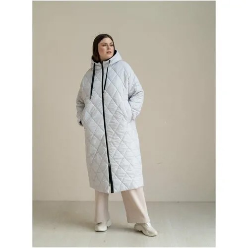 Пальто  Modress демисезонное, силуэт прямой, удлиненное, размер 58, серый