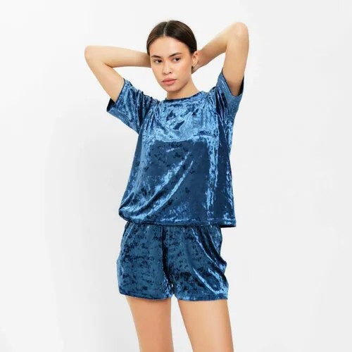 Пижама Kaftan, шорты, футболка, короткий рукав, размер 44, синий