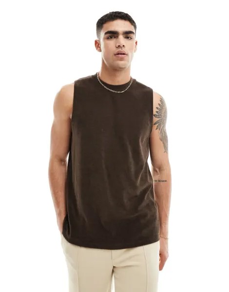 Коричневая махровая майка стандартного кроя ASOS DESIGN