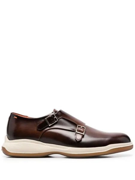 Santoni туфли монки с пряжками, коричневый
