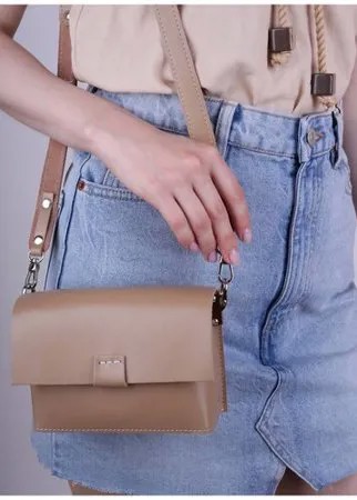 Кожаная женская поясная сумка бежевая A004 beige Divalli