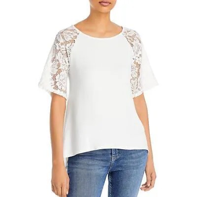 K and C Womens White Mixed Media Hi Low Top Blouse Shirt M BHFO 6270