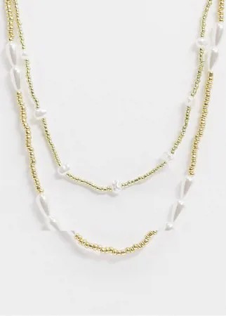 2 ожерелья с золотистыми бусинами и искусственным жемчугом ASOS DESIGN-Многоцветный